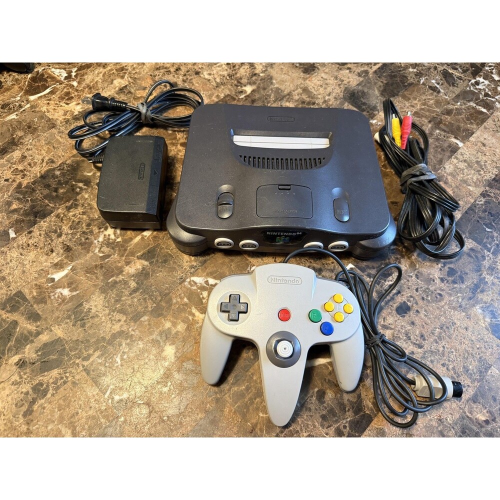 Nintendo 64 Gray Console NUS-001(USA) OEM Controller AV Power Cables Tested
